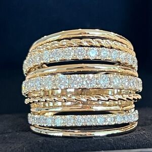 2.00 ctw Diamond and Yellow Gold Wide Nine Row Band - Cocktail Ring Size 7.25